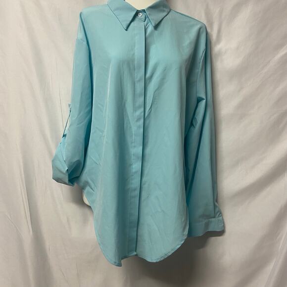 Teal Button Up Long Roll Tab Sleeve No Brand Tag XXL - Picture 1 of 6